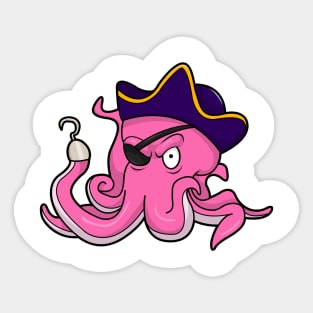 Octopus as Pirate with Hooked hand & Eye patch Sticker